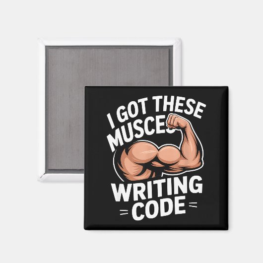 Aimant muscles drôles écrivant du code disant programmeur (Recto/Verso)