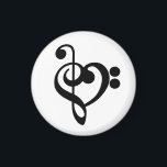 Aimant Musicien Coeur de musique - Treble Bass Clef<br><div class="desc">Treble Bass Clef Heart - design de ventilateur de musique. L'art de la silhouette noire - J'aime le symbole musical pour tous les musiciens. OEuvre simple et minimaliste pour inspirer et express un amour de la musique. > Utilisez pour l'appréciation de l'enseignant, les récitals musicaux ou le prix de l'élève,...</div>
