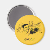 Aimant Musicien JAZZ avec trompette et notes musicales (Recto/Verso)