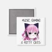 Aimant Musique Jeu et Kitty Chat Anime Girl (Recto/Verso)