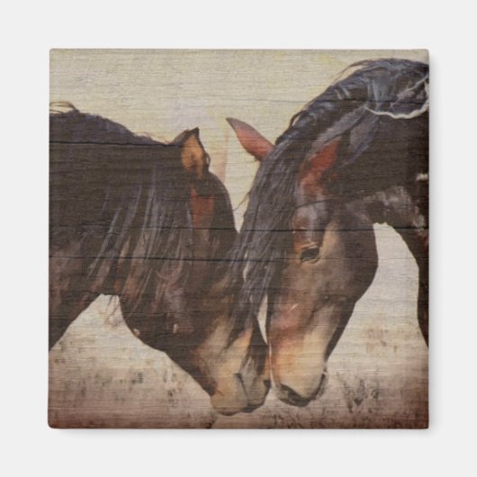 Aimant Mustang Cheval en bois Grunge Look (Devant)
