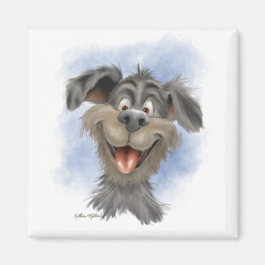 Aimant Mutt à la grimace heureuse – Dessin animé de chien (Devant)