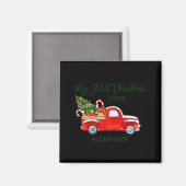 Aimant My First Christmas Red Truck Candy Canes Gray Baby (Recto/Verso)