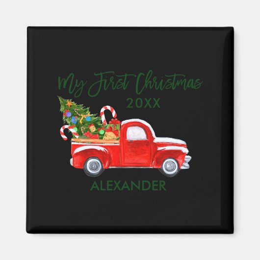 Aimant My First Christmas Red Truck Candy Canes Gray Baby (Devant)