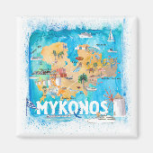 Aimant Mykonos Grèce Carte illustrée avec des monuments (Devant)