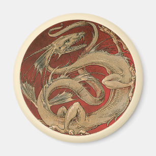 Aimant Mythologie Vintage, Dragon Asiatique Doré
