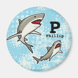 Aimant Nager les requins, ajouter le nom de l'enfant et l