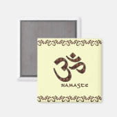 Aimant Namaste avec symbole Om Brown et crème (Recto/Verso)