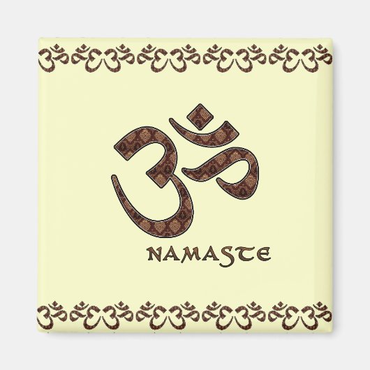Aimant Namaste avec symbole Om Brown et crème (Devant)