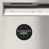 Aimant Namaste Dragonfly (Arrière - plan foncé) Round (In Situ (Lave-vaisselle))