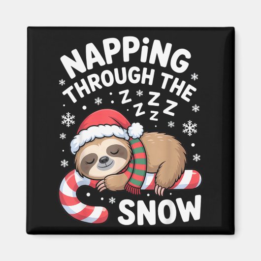 Aimant Napng Through The Snow Funny Sloth Candy Cane Xmas (Devant)
