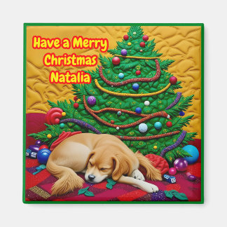 Aimant NATALIA~ JOYEUX NOËL ~ Arbre Jouets Chien ~ 