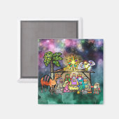 Aimant Nativité de Noël aquarelle Doodle Scène (Recto/Verso)