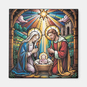 Aimant Nativity Stained Glass Art – Holy Family Christmas (Devant)