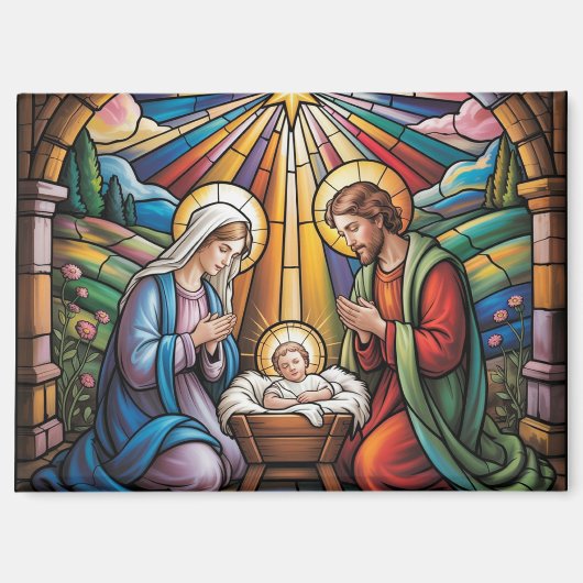 Aimant Nativity Stained Glass Art – Holy Family Christmas (Recto)