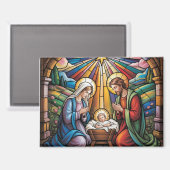 Aimant Nativity Stained Glass Art – Holy Family Christmas (Recto/Verso)