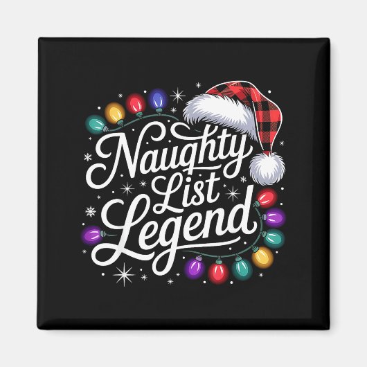 Aimant Naughty List Legend Xmas Lights Buffalo Plaid Red  (Devant)