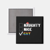 Aimant Naughty Nice Gay Rainbow Pride LGBT Noël Cadeau (Recto/Verso)