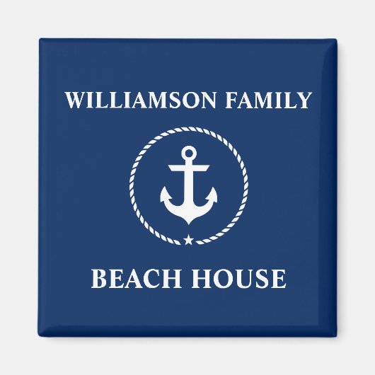 Aimant Nautical Beach House Nom de famille Ancre Marine B (Devant)