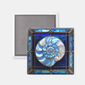 Aimant Nautilus Shell in Blue Stained-Glass Look (Recto/Verso)