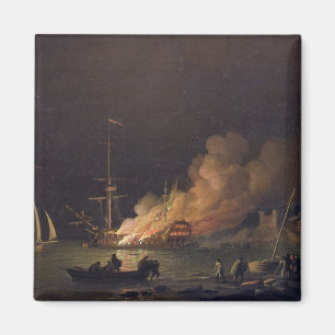 Aimant Navire en feu de nuit, c.1756 (huile sur toile)