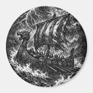 Aimant Navire long Viking dans la tempête — Ink Saga Art