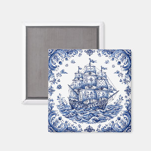 Aimant Navire marchand de style Delft bleu blanc