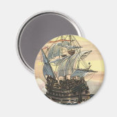 Aimant Navire vintage Pirate, Galleon Voile sur l'Océan (Recto/Verso)