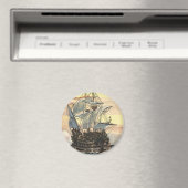 Aimant Navire vintage Pirate, Galleon Voile sur l'Océan (In Situ (Lave-vaisselle))