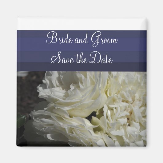 Aimant Navy Blue avec Roses Crème Save the Date (Devant)