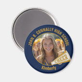 Aimant Navy Blue Gold Cheerleader Photo High School (Recto/Verso)