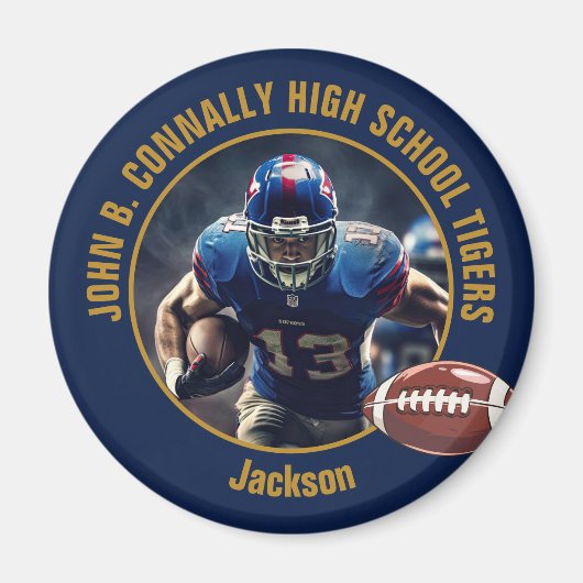 Aimant Navy Blue Gold High School Football Player Photo (Devant)