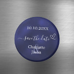 Aimant Navy blue heart wedding Save the Date<br><div class="desc">A Save the Date magnet for your wedding. A navy blue background,  white text. The blue color is uneven. Decorated with a small heart. Personalize and add your names and wedding date.</div>