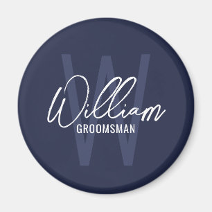 Aimant Navy Blue Modern Script Cuomsmen personnalisé