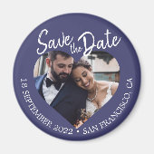 Aimant Navy Blue Photo Modern Script Save the Date (Devant)