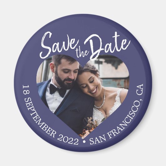 Aimant Navy Blue Photo Modern Script Save the Date (Devant)