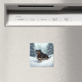 Aimant Neige de Noël Rottweiler hiver Oreiller (In Situ (Lave-vaisselle))