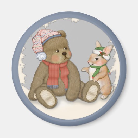 Aimant Neige Noël Teddy et Bunny (Devant)