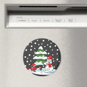 Aimant Neige tombant sur Cardinal, Snowman et Pine Tree (In Situ (Lave-vaisselle))