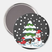 Aimant Neige tombant sur Cardinal, Snowman et Pine Tree (Recto/Verso)