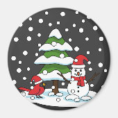 Aimant Neige tombant sur Cardinal, Snowman et Pine Tree (Devant)