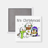 Aimant Neiges et pingouins C'est Noël (Recto/Verso)