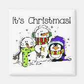 Aimant Neiges et pingouins C'est Noël (Devant)
