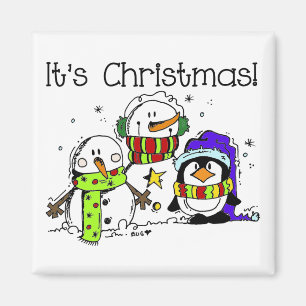 Aimant Neiges et pingouins C'est Noël