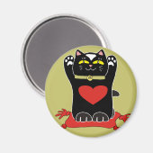 Aimant Neko noir avec les coeurs (Recto/Verso)