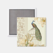 Aimant nénuphar vintage paon (Recto/Verso)