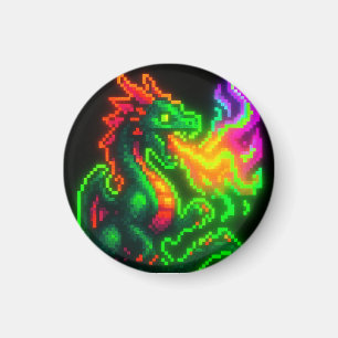 Aimant Neon Pixel Dragon - Retro Arcade Flame Design