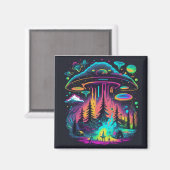 Aimant Neon UFO et scène Alien Art psychédélique (Recto/Verso)