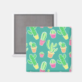Aimant Neon Watercolor Cactus In Pot Pattern (Recto/Verso)