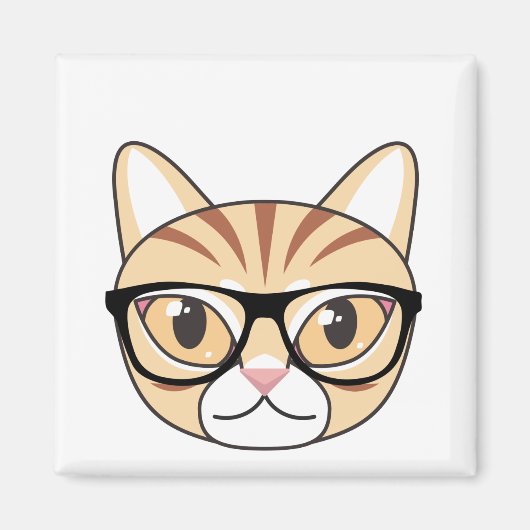 Aimant Nerdy Tabby Chat avec lunettes (Devant)